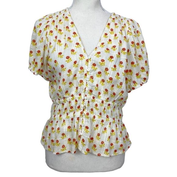 MADEWELL SOPHIA IVORY WHITE FLORAL GAUZE TOP IN WILD CALENDULA BLOCK PRINT - M - Picture 5 of 13